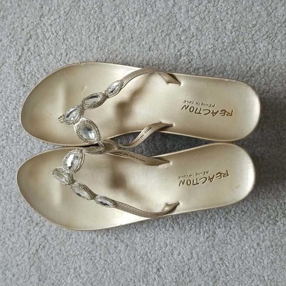 Reaction Kenneth Cole gold jeweled sandals,  size 9
